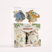 Packaged dinosaur cupcake kit with toppers and liners
