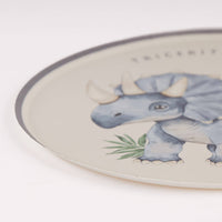 Side profile of a sturdy watercolor dinosaur plate