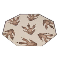 Single octagonal dinosaur footprint plate on white background
