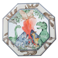 Alt Text: A smaller dinosaur plate stacked on top of a larger footprint themed plate