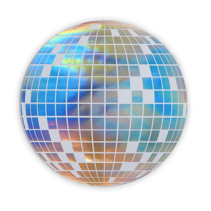 Flat, isolated product shot of the 14-inch holographic disco ball placemat on a white background.