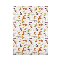 Dog Party Table Runner with colorful dog illustrations and balloons