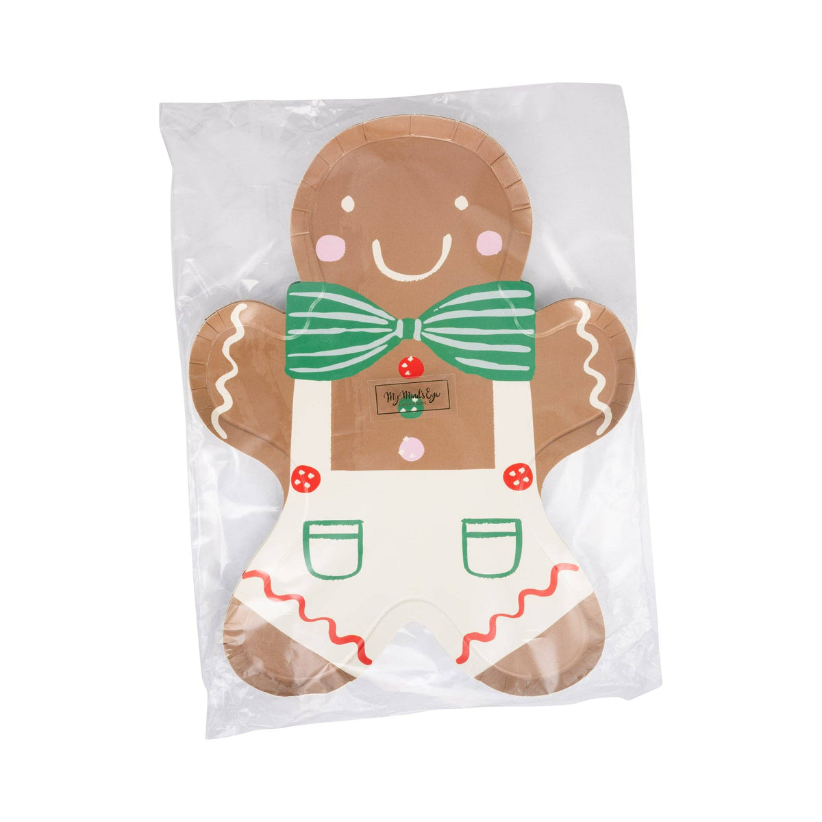 Front view of Gingerbread Man Plates in packaging featuring the smiling cookie design.