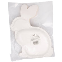 The back of the My Mind's Eye Floral Bunny Shaped Plate packaging showing the 8-count count and product dimensions.