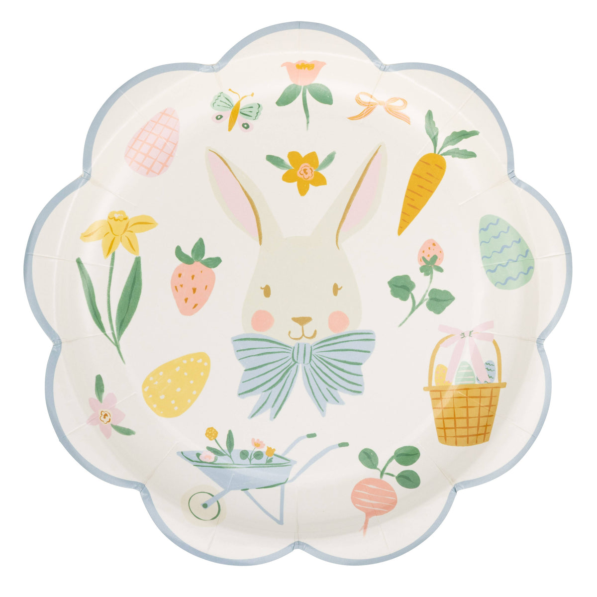Easter icons scalloped paper plate with pastel spring illustrations