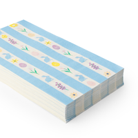 Stack of Easter pastel floral guest towels with sky blue striped design