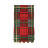 Single red plaid napkin with scalloped gold foil edge, front view