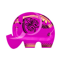 Fuchsia elephant plate with intricate black and gold pattern—perfect for Bollywood-style tables.