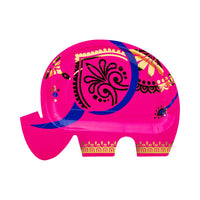 Bright pink elephant Diwali Plate with blue accent and gold foil details.