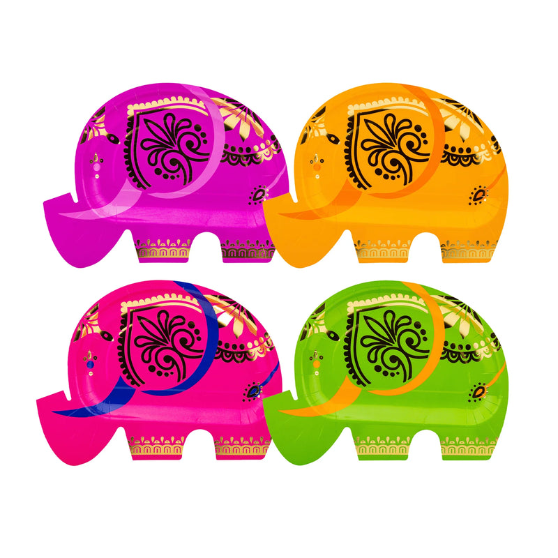 et of four colorful elephant Diwali Plates—mix-and-match Diwali Party Decorations.