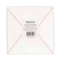 Back packaging of envelope shaped dinner napkins showing product details