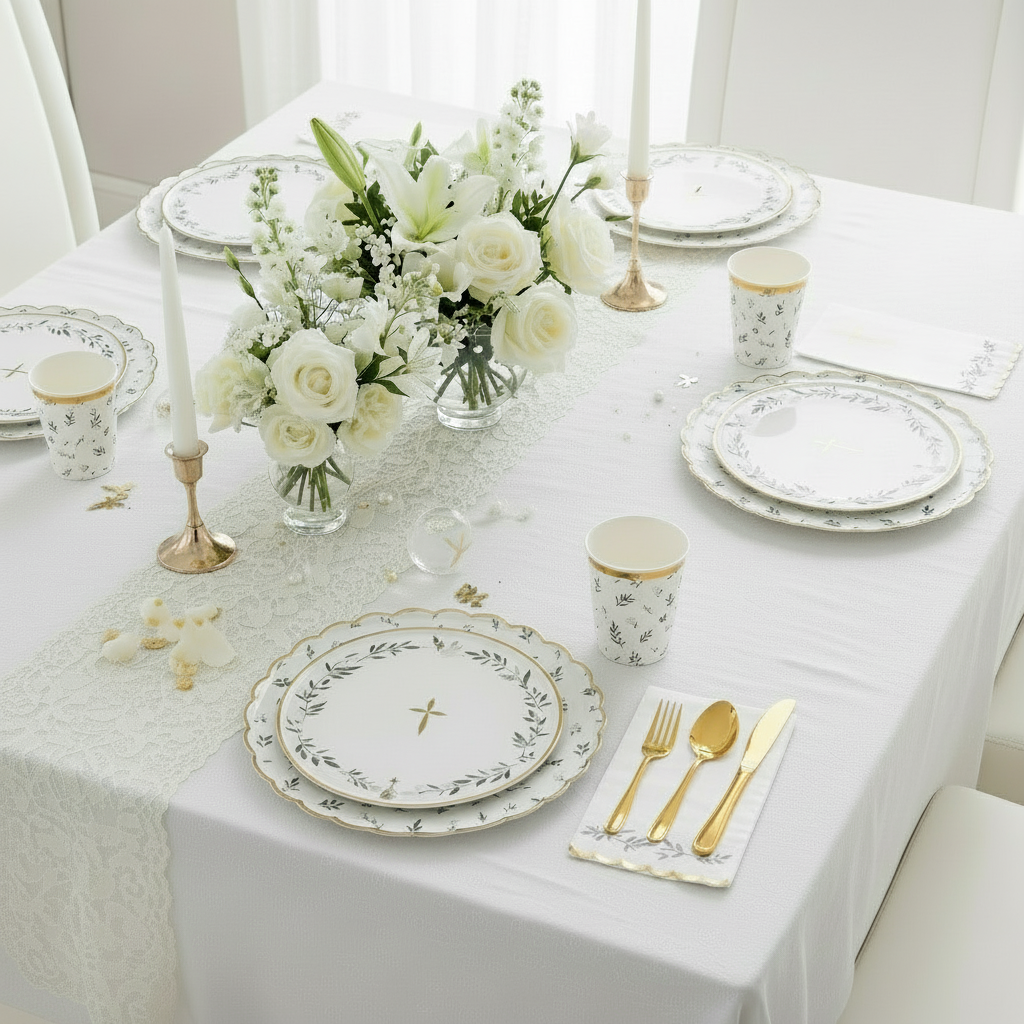 botanical table setting with eucalyptus plates and gold cutlery