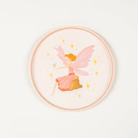 Single plate with pink fairy sitting on toadstool—dessert size.