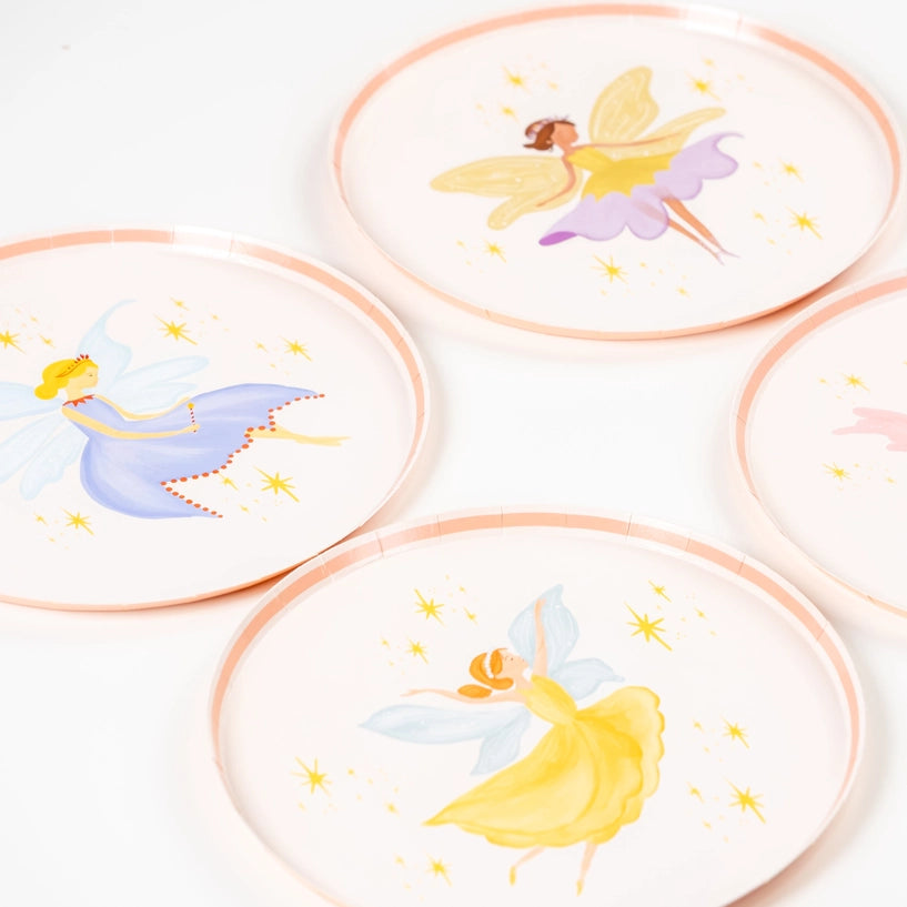 Single plate with lavender fairy and gold stars—perfect with fairy party decorations.