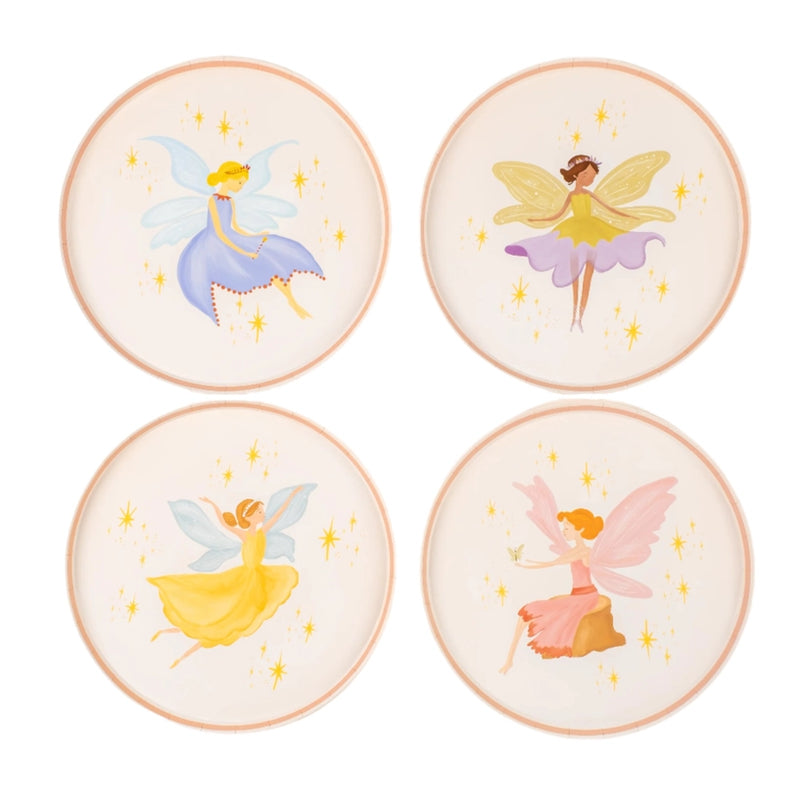 Assortment of four fairy designs with blush rims.