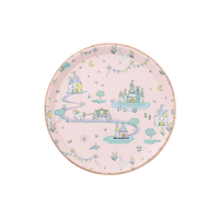 Fairytale princess paper party plate with castles and carriage illustration
