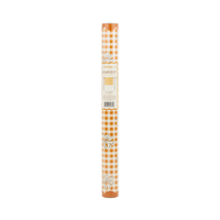 Fall paper table runner rolled up in packaging, showing the rust gingham block-print pattern.