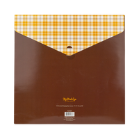 Front of fall leaf decorations packaging — brown envelope with an orange plaid flap and My Mind's Eye branding.