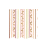 Fall cocktail napkin with floral vines and multi-tonal autumn stripes in rust, orange, burgundy, and gold on cream, flat view on white background.