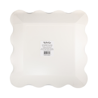 Back view of a scalloped paper plate with 'My Mind's Eye' branding on a clear packaging.