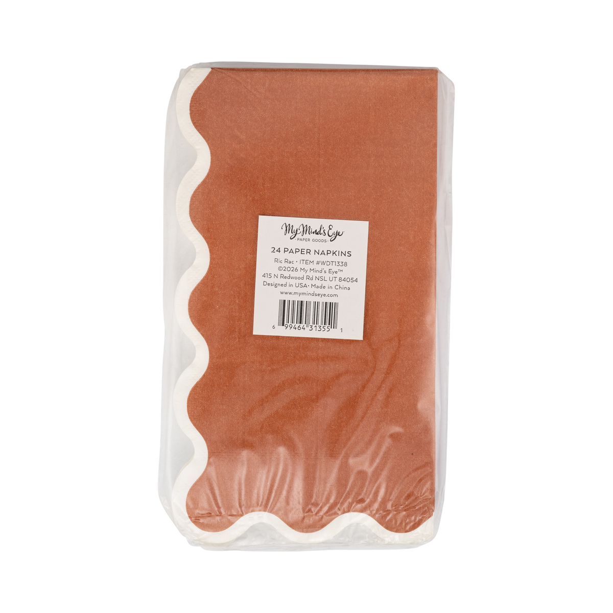 Back of the fall napkin packaging with product label and barcode.