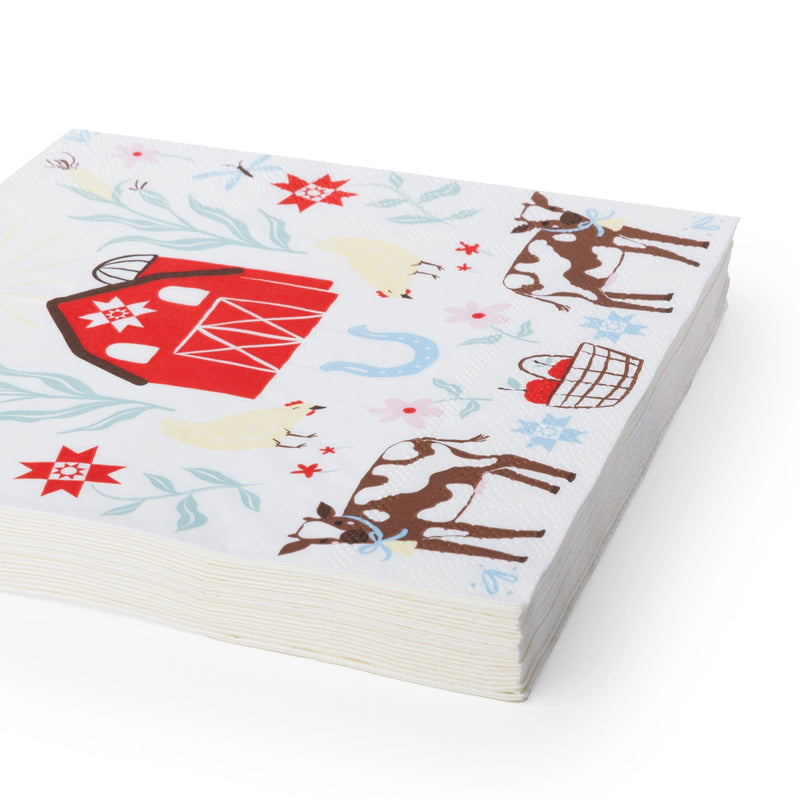 Countryside farm animal napkins shown folded and stacked at an angle