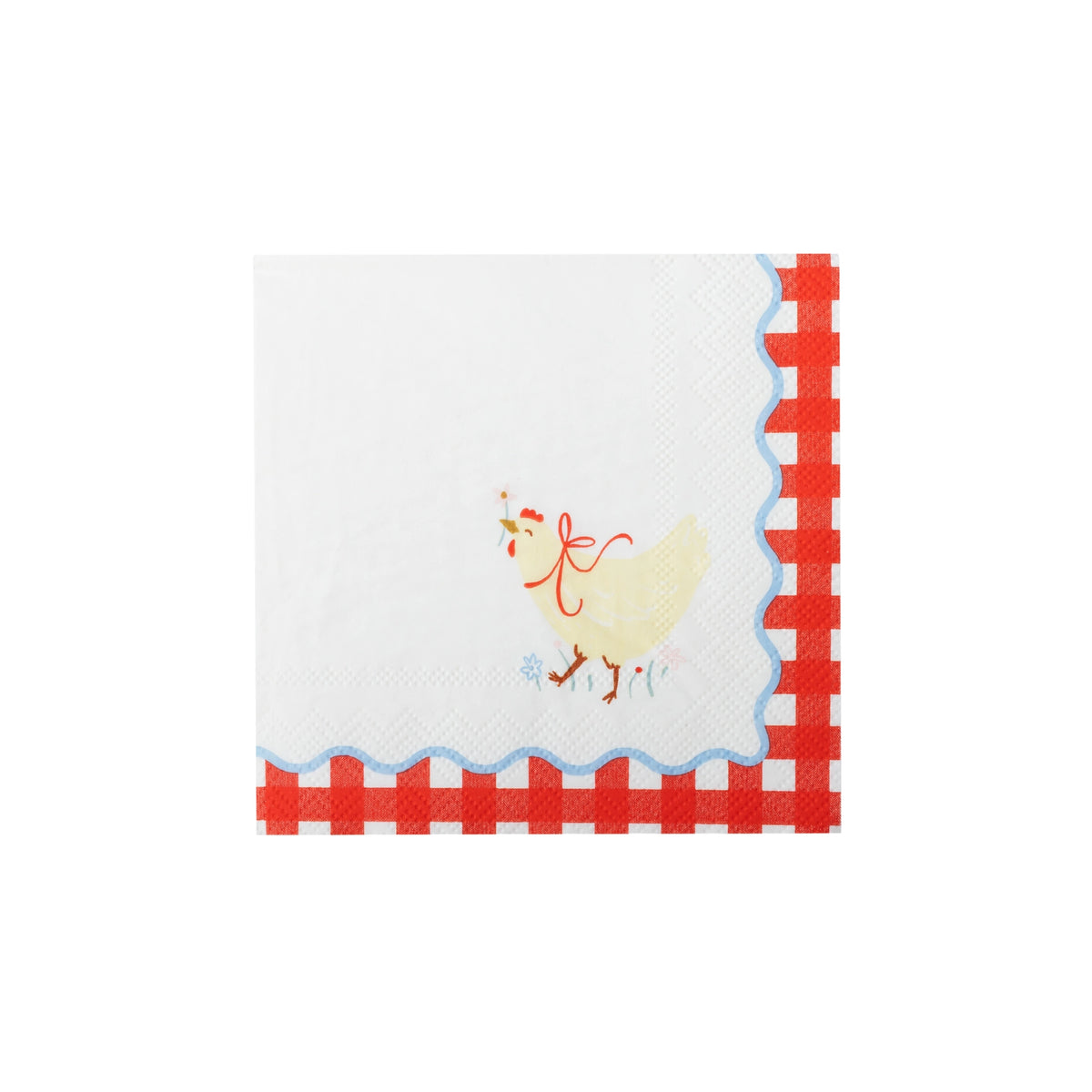 Countryside farm chicken cocktail napkins shown folded and stacked at an angle