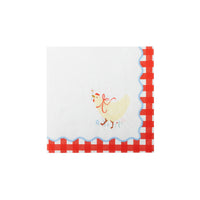 Countryside farm chicken cocktail napkins shown folded and stacked at an angle