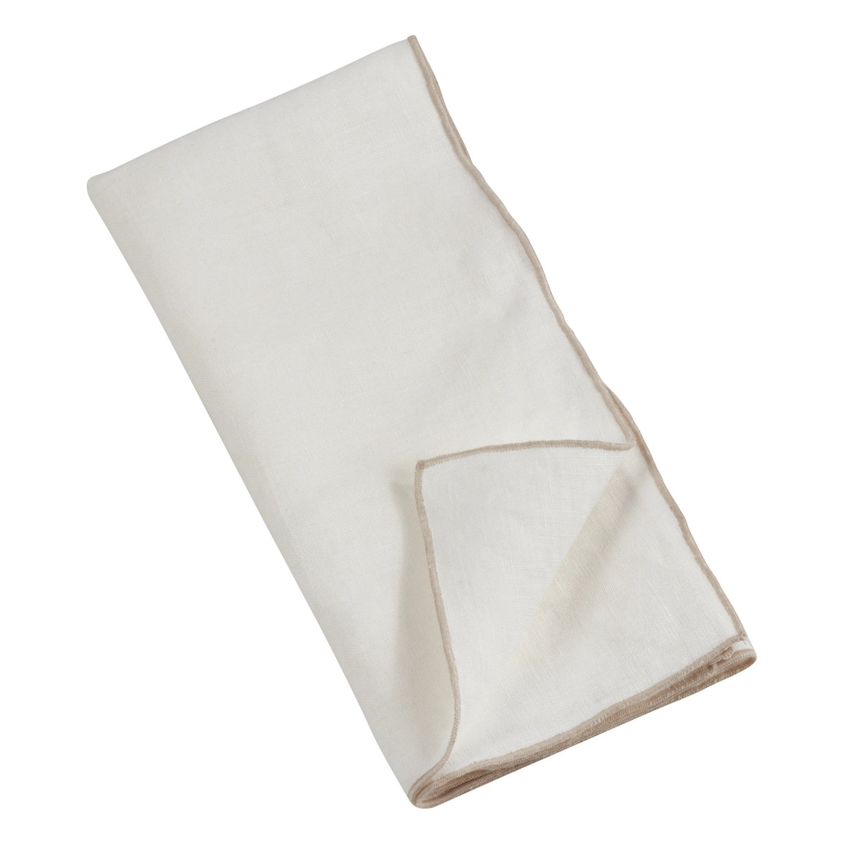 White linen napkins with tan stitched border - set of 4