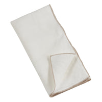 White linen napkins with tan stitched border - set of 4