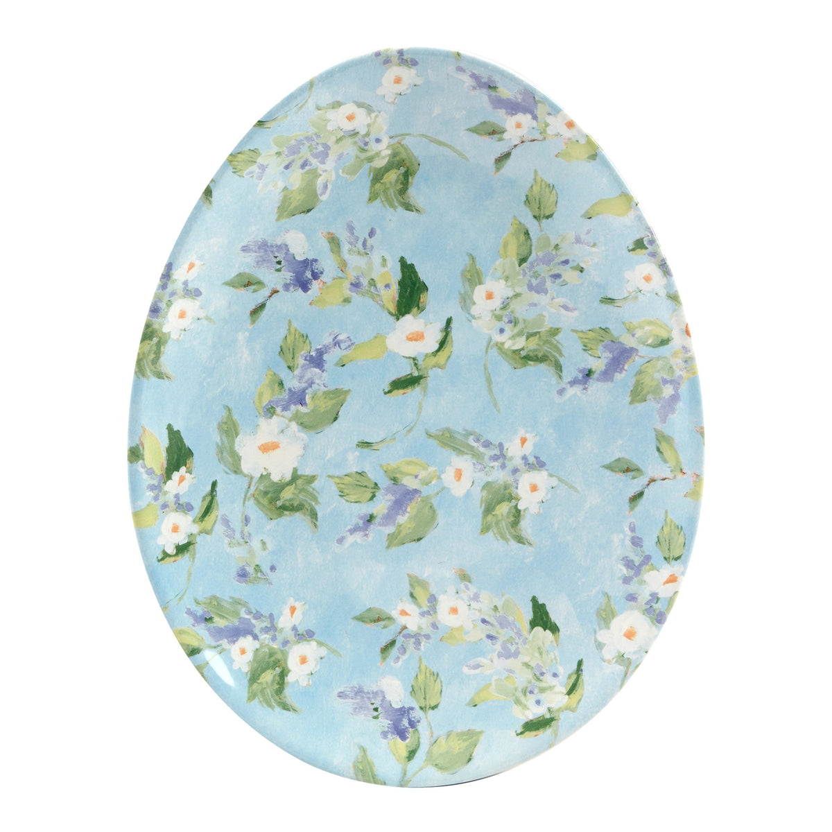 Easter plates shaped like oval eggs with different blue and green designs - perfect for Spring Table