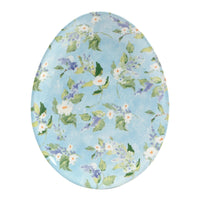 Easter plates shaped like oval eggs with different blue and green designs - perfect for Spring Table