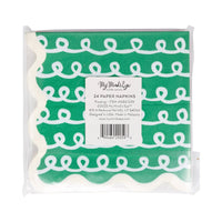 Back packaging of Frosting Cocktail Napkin Set showing green napkin design and product label.