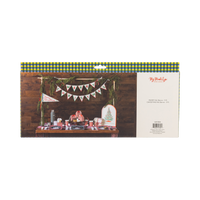 Back of the felt banner packaging showing the banner styled in a room.