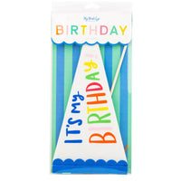 Retail packaging for the "It's My Birthday" Felt pennant banner with colorful vibrant lettering.