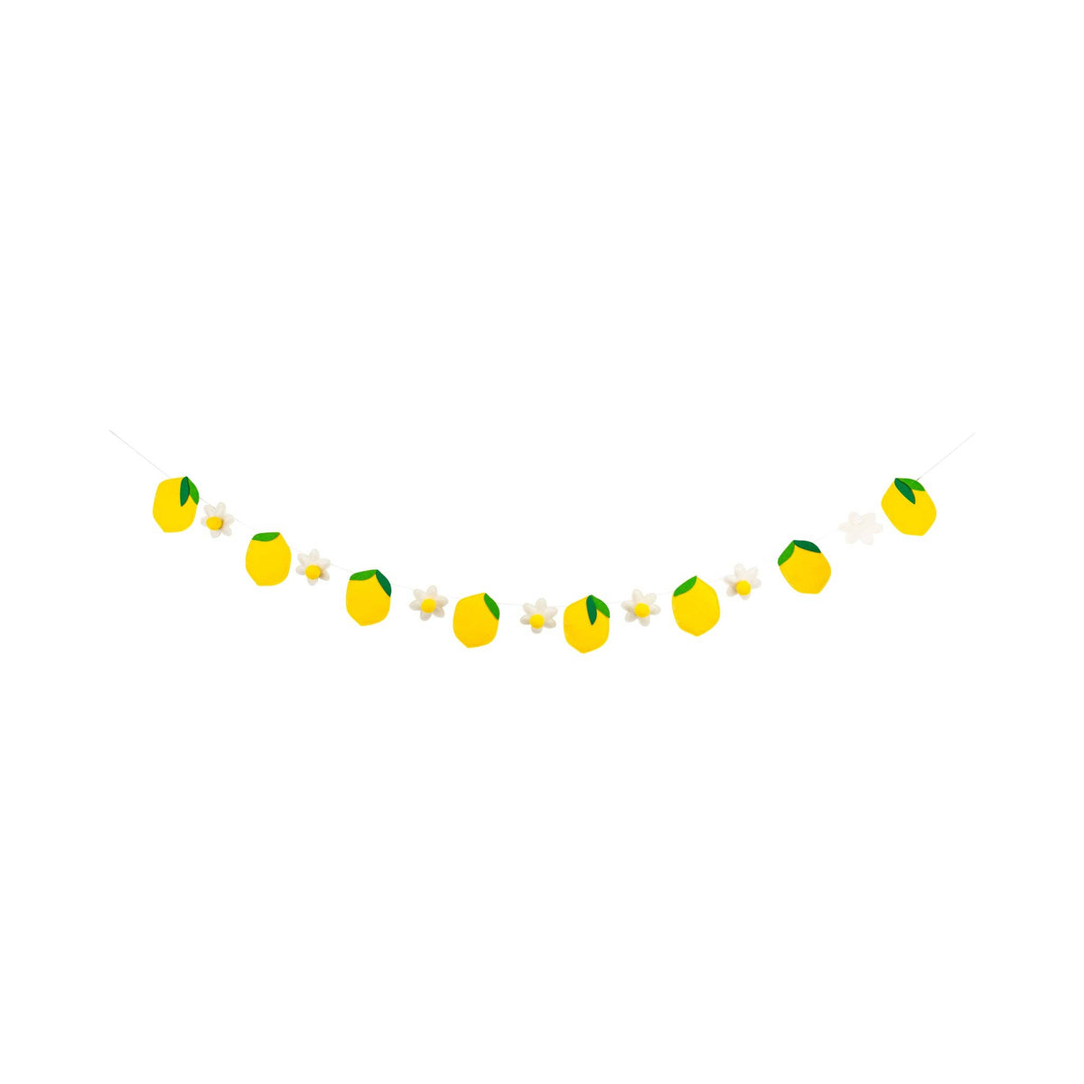 felt lemon banner garland with yellow lemons and white flower accents.