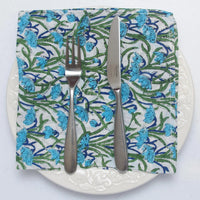 Blue and Green floral cotton napkins that are perfect for a Spring or Summer table