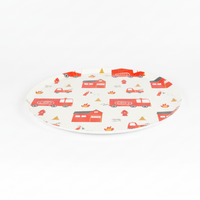 Side view of firetruck party plate showing design detail.