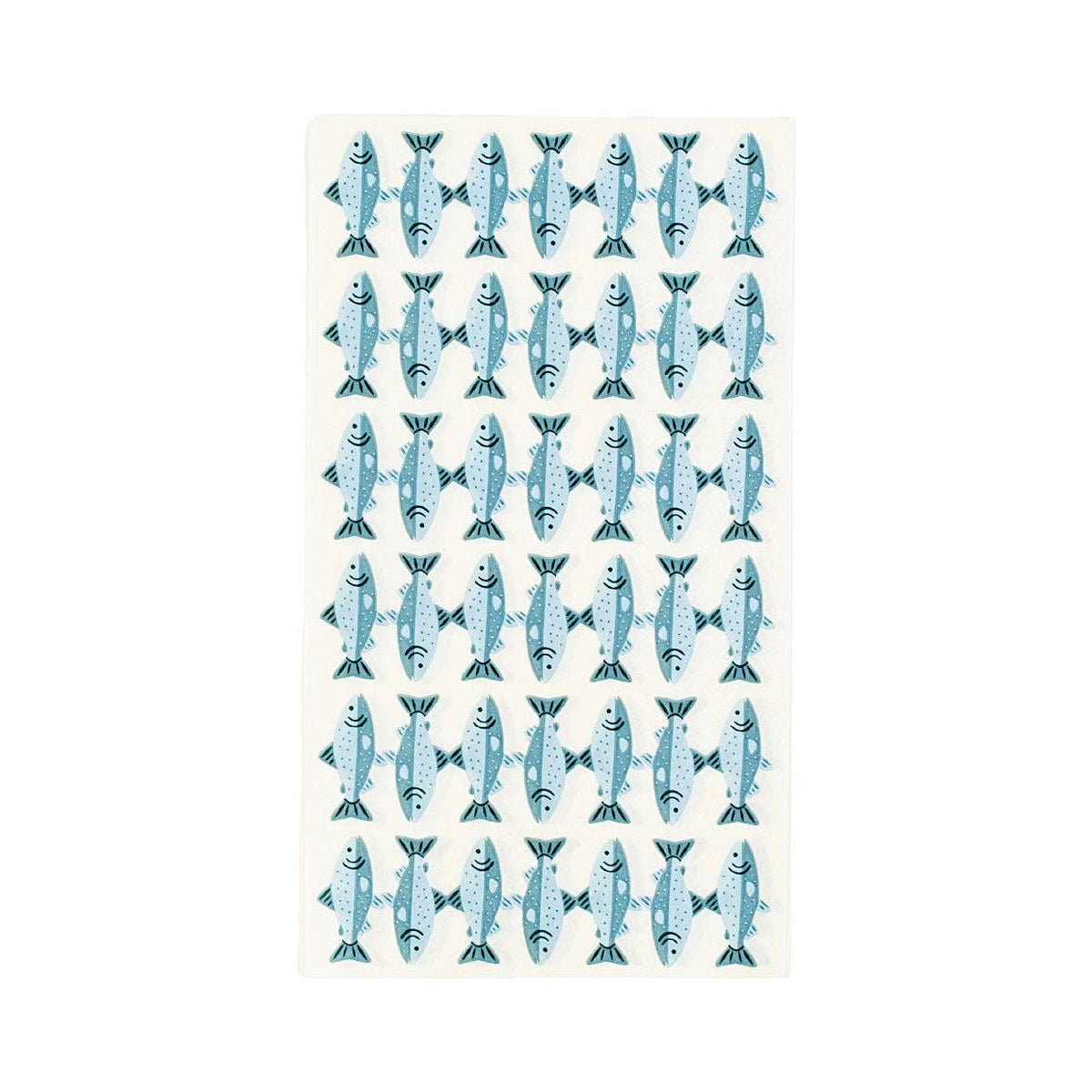 Cream paper guest towel with an all-over hand-drawn blue spotted-trout print, shown flat on a white background.