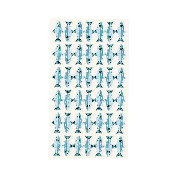 Cream paper guest towel with an all-over hand-drawn blue spotted-trout print, shown flat on a white background.
