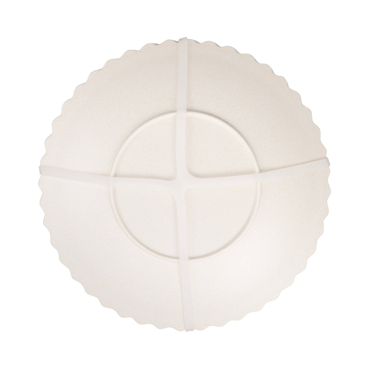 Back of floral bamboo plate showing plain white underside with structural ridges