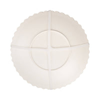 Back of floral bamboo plate showing plain white underside with structural ridges