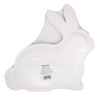 Back view of stacked bunny shaped paper plates in packaging