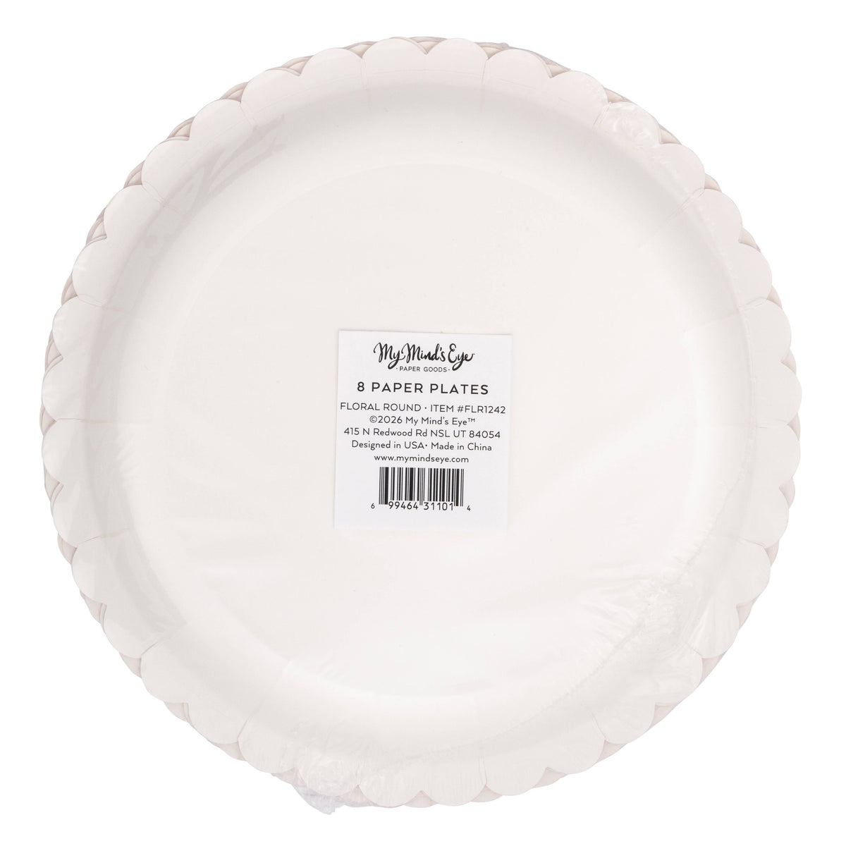 Back of floral round paper plates packaging