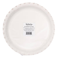 Back of floral round paper plates packaging