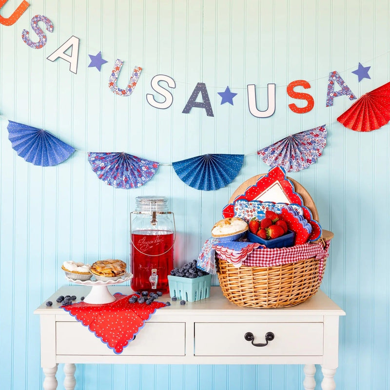 Floral USA Banner | 4th of July Banner, Patriotic Banner, Patriotic Paper Banner, 4th of July Party Decor, Memorial Day Party, Garland