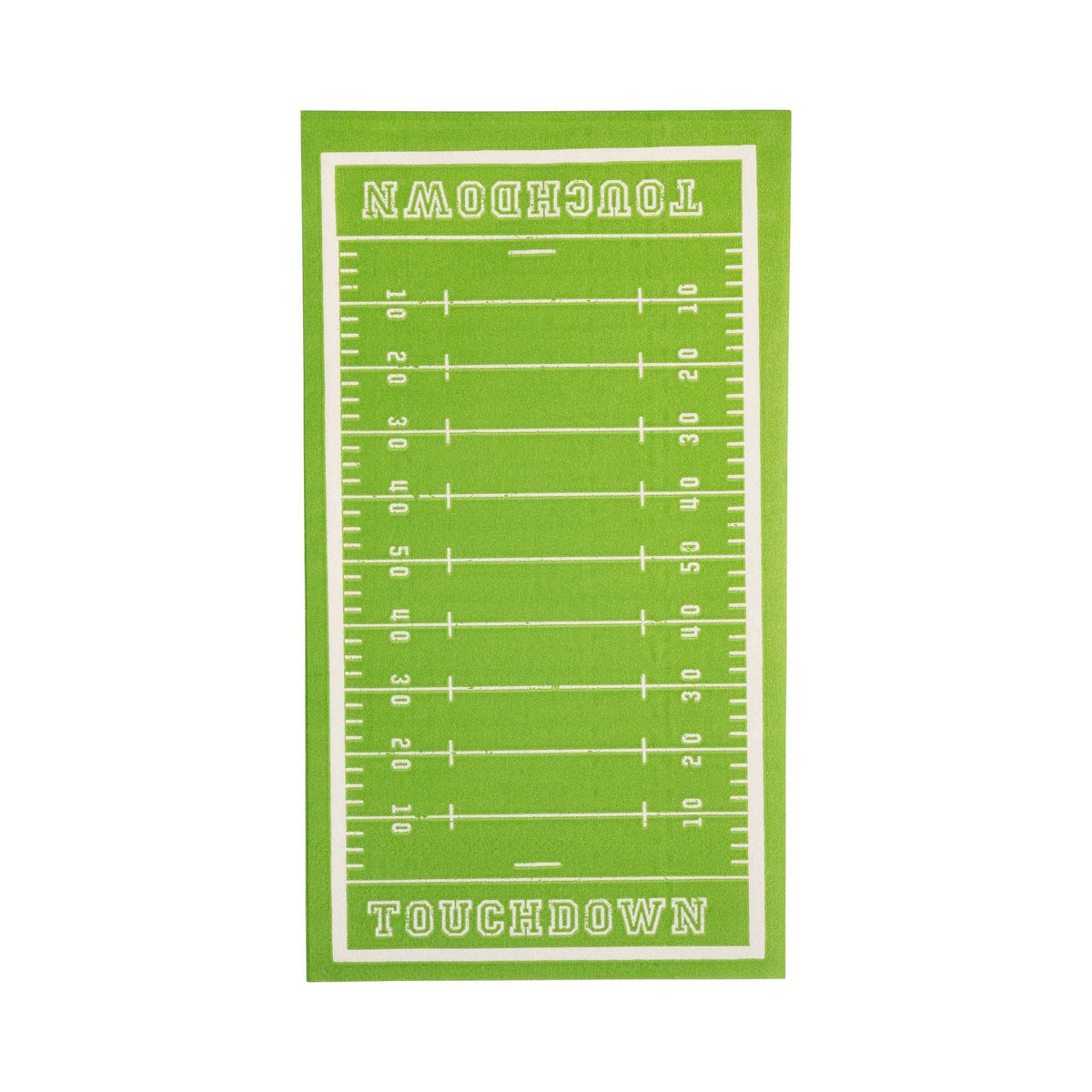 Football field dinner napkin with green field and yard line design