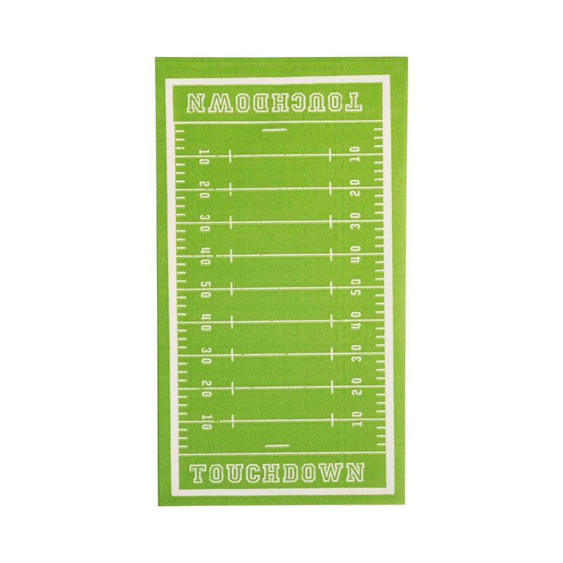 Football field dinner napkin with green field and yard line design