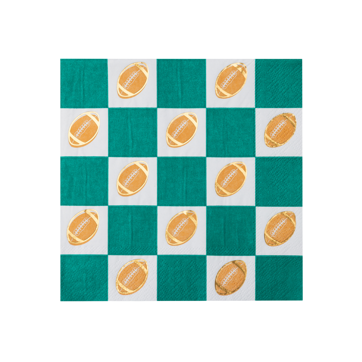 Football and green checker large napkins with repeating football pattern
