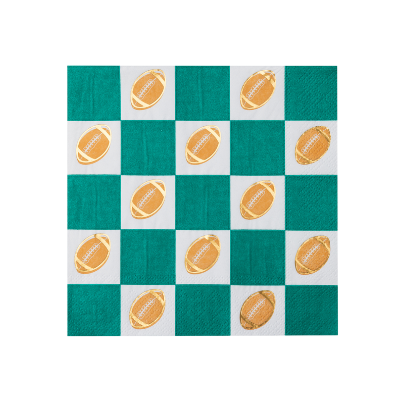 Football and green checker large napkins with repeating football pattern
